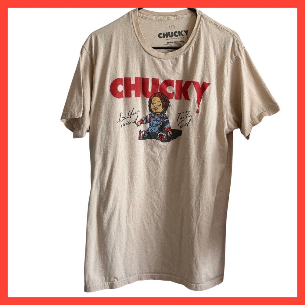 Chucky Ripple Junction Shirt Mens Large Cream Horror Movie Childs Play Graphic T